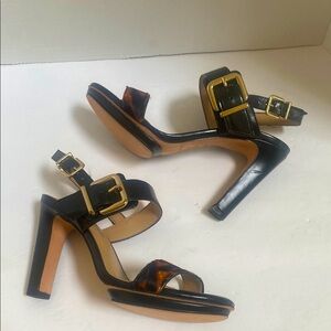 Antonio Melani womens 7M Black leather sandals shoes animal print $178 worn once